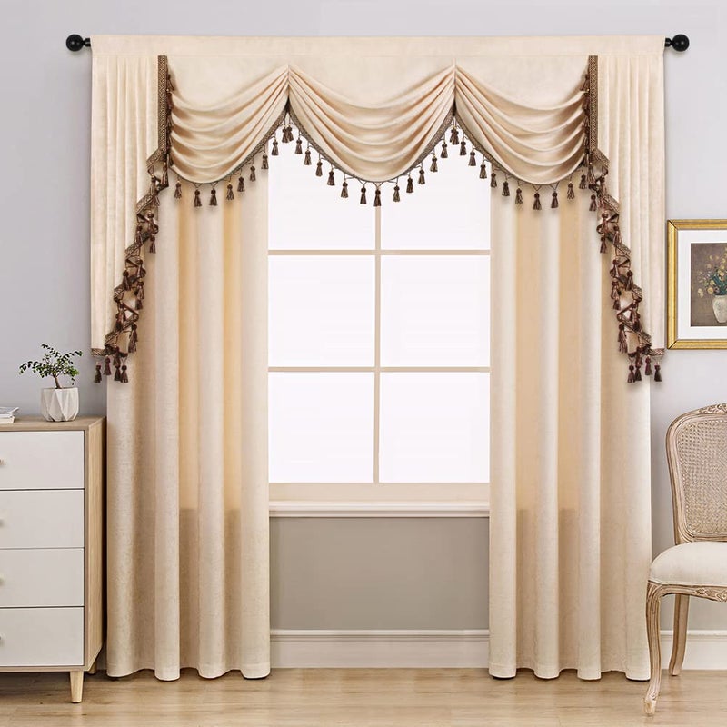 ELKCA Beige Double-Sided Chenille Curtains for Living Room Window Curtains for Bedroom Curtain,Grommet Top,2 Panels (Beige, 52" W x 96" L) - Image 5